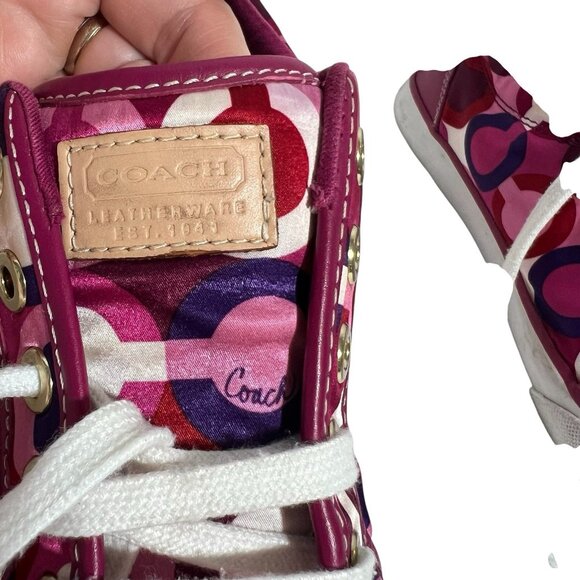 Coach Women's Shoes Barrett Sneakers Pink Satin Size 6 B Logo Lace Up - Picture 10 of 13